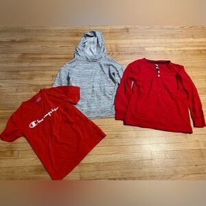 Boy 6 shirt lot of 3 Champion Red Kids T-Shirt grey athletic works hoodie + more